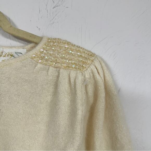 Vintage Lilly of California Cream Angora Wool Blend Sweater Womens M Coquette - Picture 9 of 11